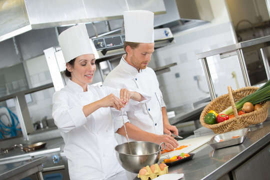 professional chefs prepare dish at restaurant