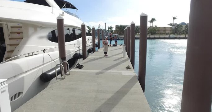 Modern luxury yacht and dock by the sea,Bahamas 2nd of November,2016.
