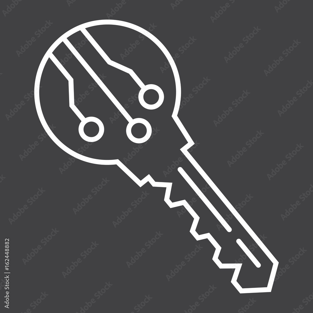 Poster electronic key line icon, security and access, vector graphics, a linear pattern on a black backgrou