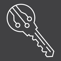 Electronic key line icon, security and access, vector graphics, a linear pattern on a black background, eps 10.