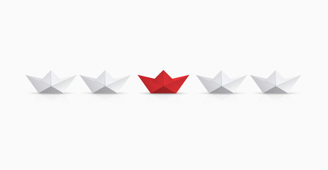 Vector modern concept leadership background. Red and white origami boat