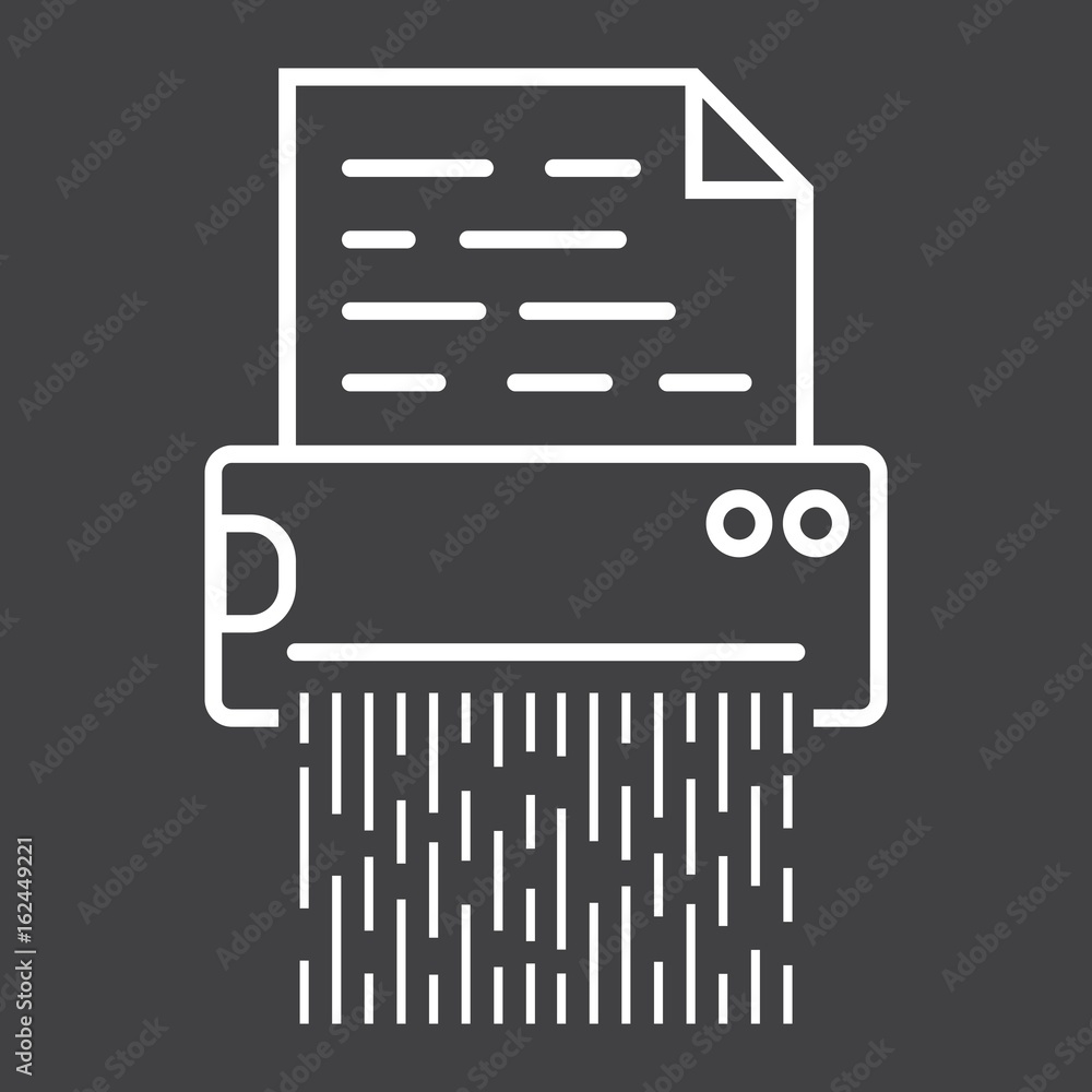Poster document shredder line icon, destroy file and confidential, vector graphics, a linear pattern on a b
