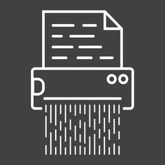 Document shredder line icon, destroy file and confidential, vector graphics, a linear pattern on a black background, eps 10.