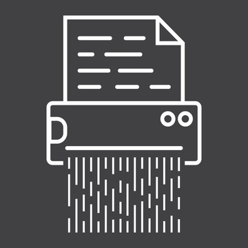 Document Shredder Line Icon, Destroy File And Confidential, Vector Graphics, A Linear Pattern On A Black Background, Eps 10.