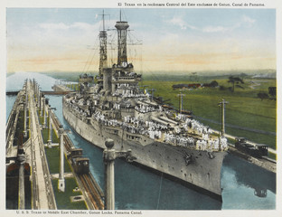 Texas' in Gatun Locks. Date: circa 1915
