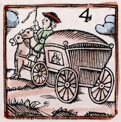 Fototapeta na wymiar 17th century Coachman - Woodcut - 4. Date: 17th century