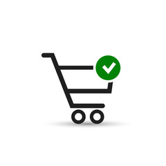 Add to Shopping Cart and Check Mark Icon. Vector isolated web symbol