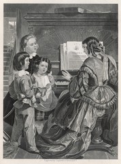 Family Sing at Piano. Date: circa 1850