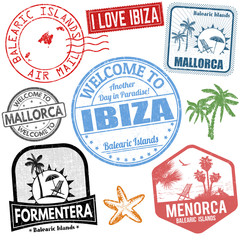 Travel stamps set with Balearic Islands