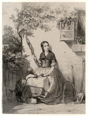 Housewife Spinning. Date: circa 1840