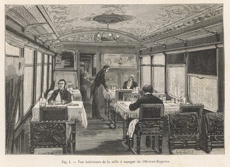 Orient Express - Dining car. Date: 1884