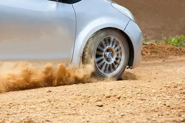 Zelfklevend Fotobehang Rally car in dirt track. © toa555