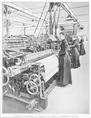 Weaving at a wool factory. Date: 1902