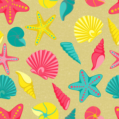 Seashell seamless pattern. design for holiday greeting card and invitation of seasonal summer holidays, summer beach parties, tourism and travel