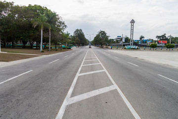 Empty road at Plaza de la Patria (Fatherland Sqaure)  in Bayamo, Cuba