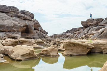 stone landscape, cloud and blue sky. Sam Phan Boke, Ubon Ratchathani Thailand