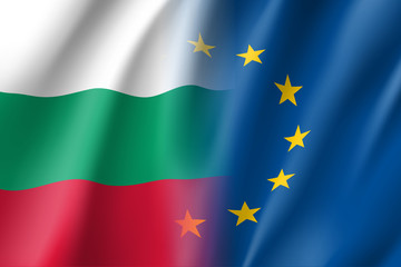Symbol of Bulgaria is EU member. European Union sign with twelve gold stars on blue and Bulgaria national flag. Vector isolated icon