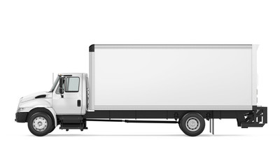 Ciężarówka dostawy ładunku na białym tle - 162458425