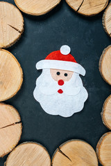 Colourful traditional Christmas decoration  on grunge wood texture of old weathered boards with copyspace