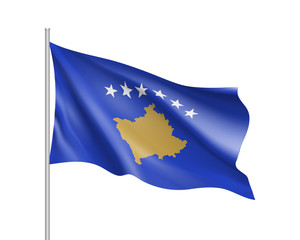 Waving flag of Kosovo. Illustration of Europe country flag on flagpole. Vector 3d icon isolated on white background