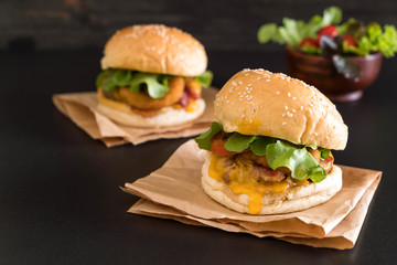 Close-up of home made fresh tasty burger