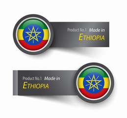 Flag icon and label with text made in Ethiopia .