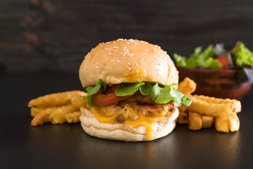 Close-up of home made fresh tasty burger