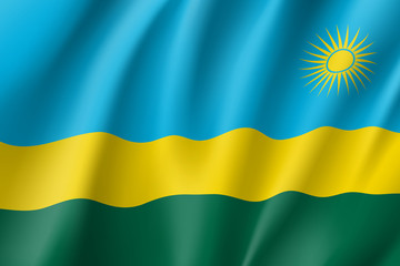 Waving flag of Rwanda. Symbol african state in proportion correctly and official colors. Patriotic sign East Africa country. Vector icon illustration