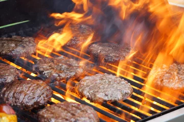 Fotobehang Grill / Barbecue barbecue grill koken hamburger steak op het vuur