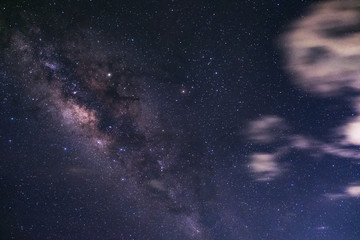 Milky way galaxy with cloud sky, Long exposure photograph.with grain