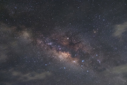 Milky way with cloud sky, Long exposure photograph.with grain
