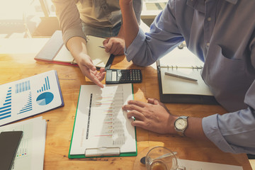 Business and finance concept of office working, Businessmen discuss analysis chart, Vintage effect