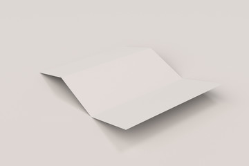 Blank white three fold brochure mockup on white background