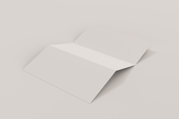 Blank white three fold brochure mockup on white background