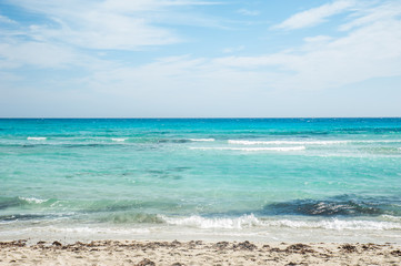 Fototapeta na wymiar Blue sea shore . Nissi beach. Cyprus