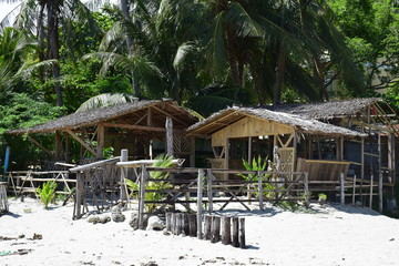 Boat and fisherman's house in the sea.selective focus.