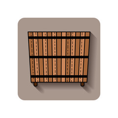 Wooden bathtub. Flat icon of barrel products. Object for design.