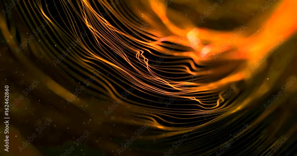 Wall mural abstract stream array colorful glitter sparkle yellow, orange lines with particles on black backgrou