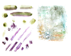 Watercolour textured brush strokes collection. Hand painted brush strokes isolated on white background.
