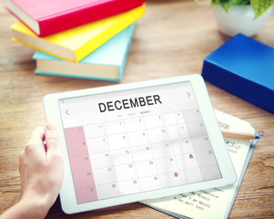 December Monthly Calendar Weekly Date Concept