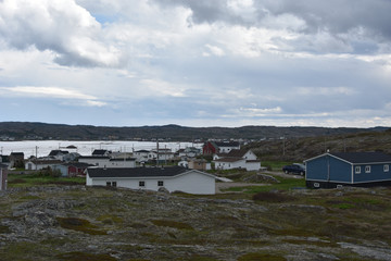 Quaint seaside town in Newfoundland on a cloudy day