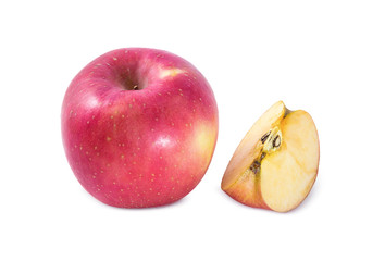 Isolated apples. Whole red apple fruit with slice (cut) isolated on white with clipping path