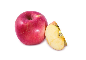 Naklejka na ściany i meble Isolated apples. Whole red apple fruit with slice (cut) isolated on white with clipping path