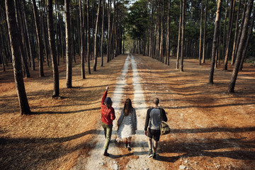Friends Walking Exploring Outdoors Concept - obrazy, fototapety, plakaty