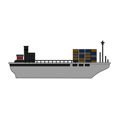 cargo ship side viewover white background vector illustration