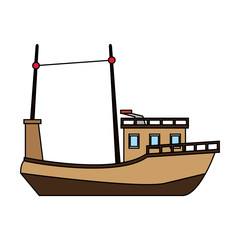 Wooden boat side view over white background vector illustration