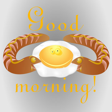 Fried eggs and sausage-track / fried eggs smiley / vector