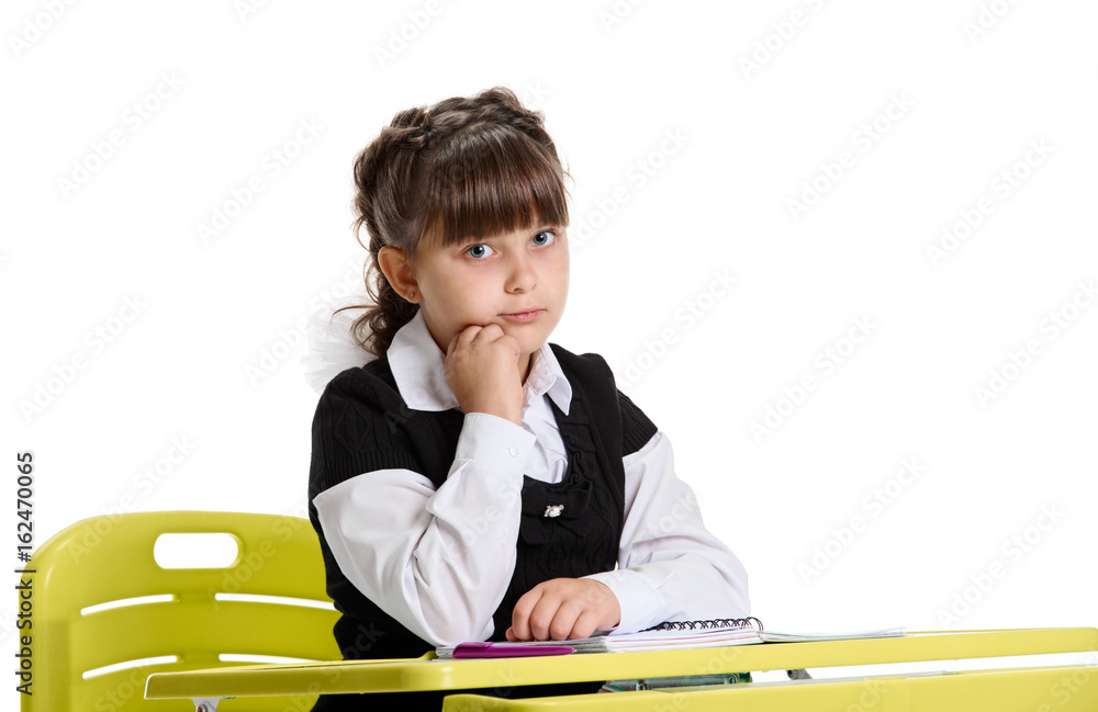 Wall mural Girl sitting on desk