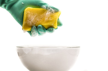 foamy cleaning sponge in a hand