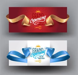 Fotobehang Grand opening background with curly cut ribbons. Vector illustration © unona613